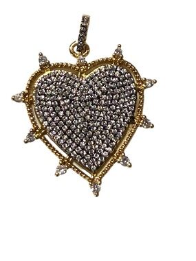 New Gorgeous Freida Rothman Gold & Rhodium Pave Heart Pendant